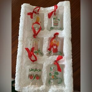 Set of 6 Vintage Glass Christmas Bell Ornaments
